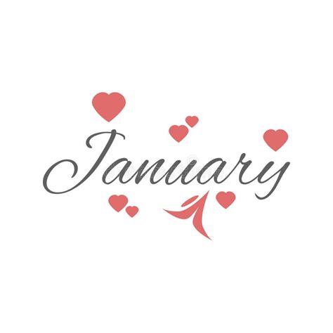 January Name Of The Month With Spruce And Snowflakes Lettering Stock