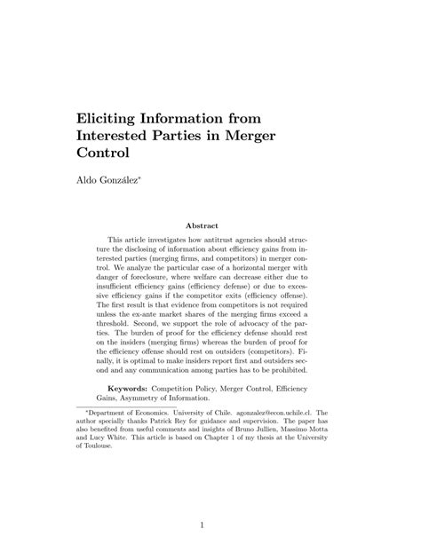 Pdf Eliciting Information From Interested Parties In Merger Control