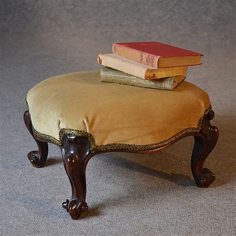 Antique Stool Small Footstool Upholstered Gout Foot Rest English
