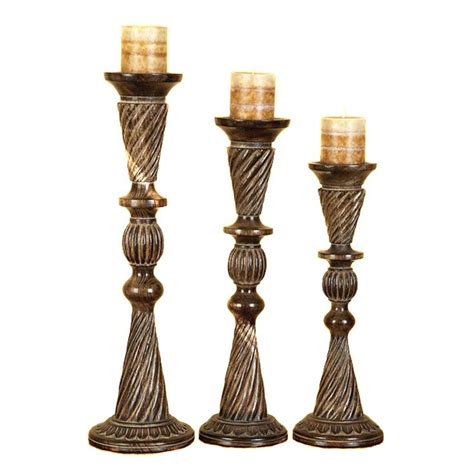 ec world imports  piece carved wood candle holders set reviews wayfair