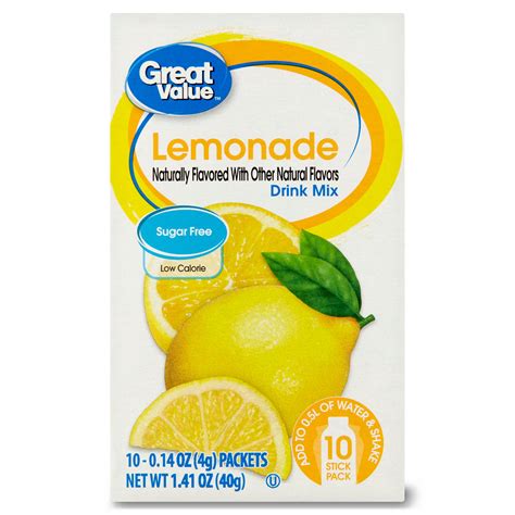 Great Value Sugar Free Lemonade Drink Mix 014 Oz 10 Count