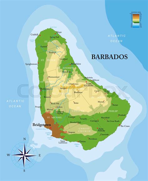 Barbados Island Highly Detailed Physical Map Stock Vector Colourbox
