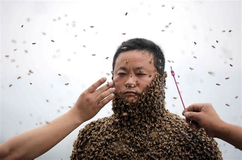 Man Covered Self In Half A Million Bees For Wacky World Record Attempt