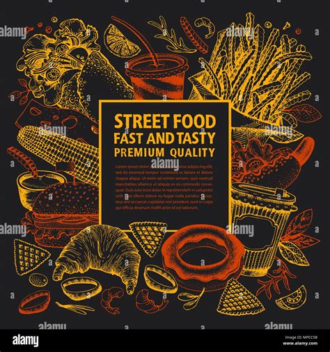 Fast Food Hand Drawn Vector Illustration Street Food Banner Design