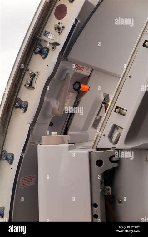 Open Aircraft Front Passenger Door Seen From The Inside Showing Stock