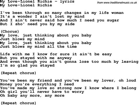 Love Song Lyrics Formy Love Lionel Richie Lionel Richie Lyrics