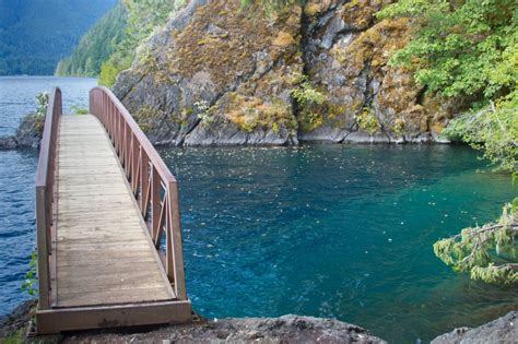 Cafe, deli, gift shop, convenience store, laundry, and boat rentals. Bridge at the Devils Punch Bowl, Lake Crescent, Near Log ...