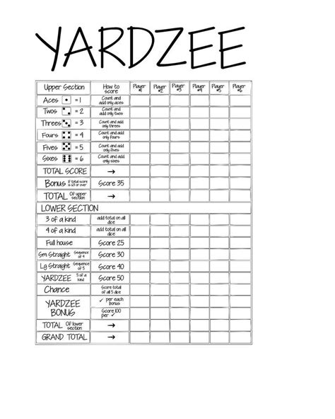 Printable 11x14 Yardzee Multiplayer Score Card File Diy Etsy