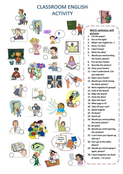Classroom English Worksheet Language Worksheets