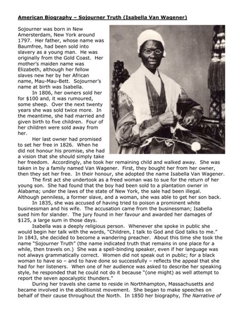 American Biography Sojourner Truth Isabella Van Wagener