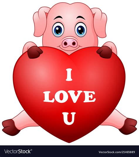 Cartoon Pig Holding Red Heart Royalty Free Vector Image
