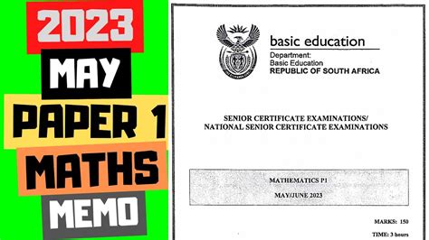 May 2023 Maths Grade 12 Maths Paper 1 Memo Youtube