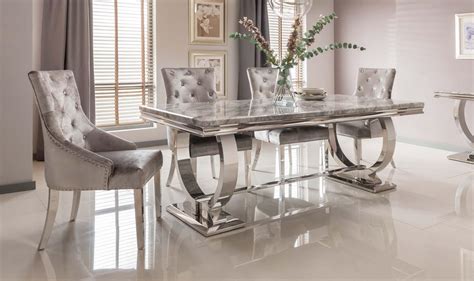 Adrianna Chrome And Marble Contemporary Dining Table 180cm Grey