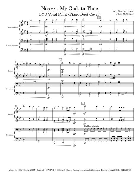 Nearer My God To Thee Piano Duet Byu Vocal Point Sheet Music For