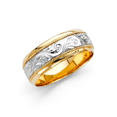 Gemapex Solid Wedding Ring 14k Yellow White Gold Band Filigree Two