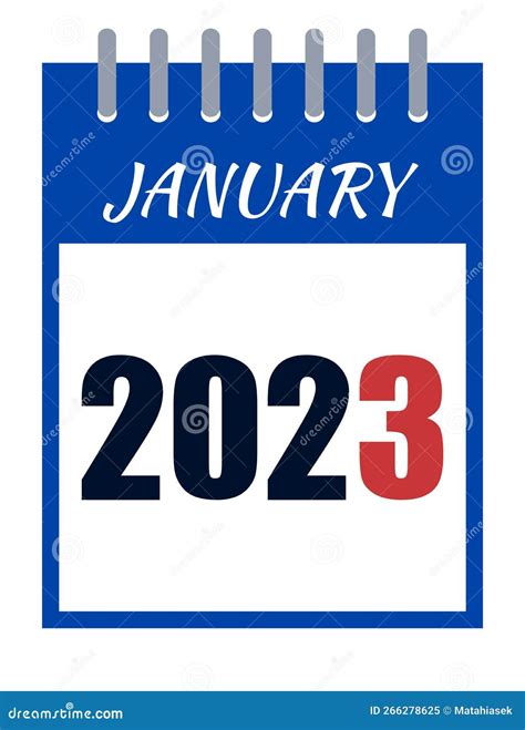 Flat Icon Calendar January 2023 Isolated On White Background Stock