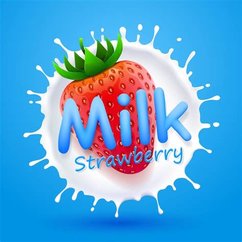 Premium Vector Label Milk Strawberry Art Banner Vector Illustration