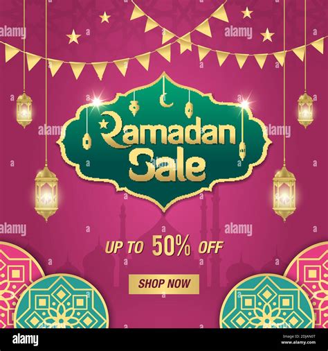 Ramadan Sale Web Header Or Banner Design With Golden Shiny Frame