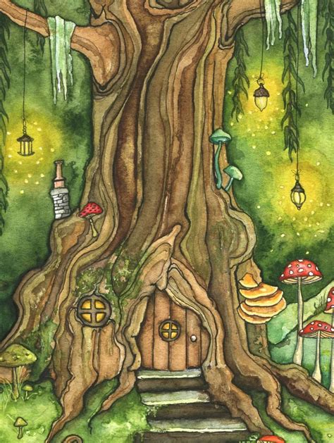 Enchanted Forest Painting Fantasy Art Fairy House Fantasy Etsy