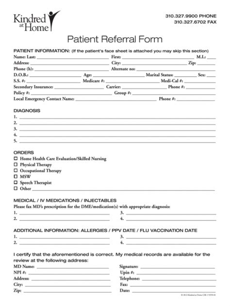 Sample Kindred At Home Referral Form Fill Online Printable