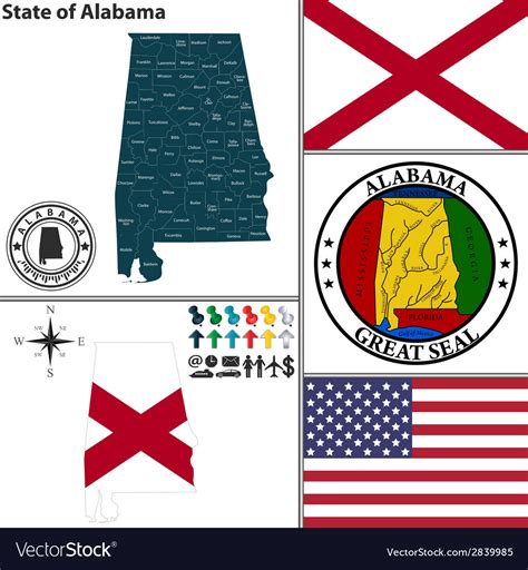 Map Of Alabama With Seal Royalty Free Vector Image