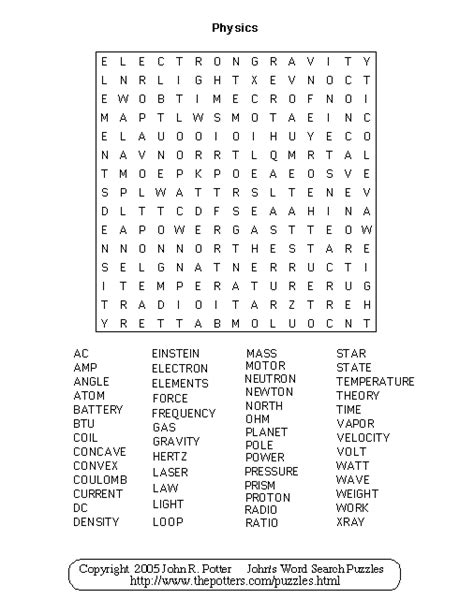 Johns Word Search Puzzles Physics