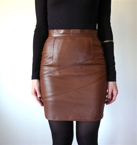 Brown High Waisted Leather Skirt Vintage Mini Skirt