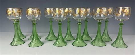 Set Of 12 Enamelled And Gilt Moser Wine Glasses Auction