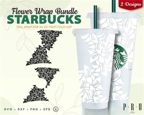 Bundle Pack 2 Designs Of Flower Starbucks Cup Full Wrap Svg Starbucks