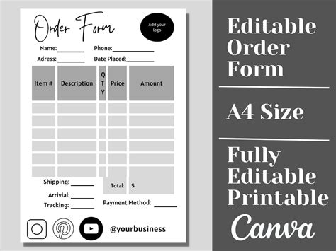 Editable Order Form Canva Template Custom Order Form Small Etsy
