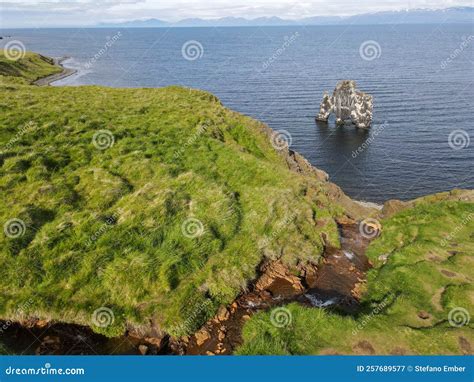 Drone View At The Coast With Rock Formation Of Hvitserkur In Iceland