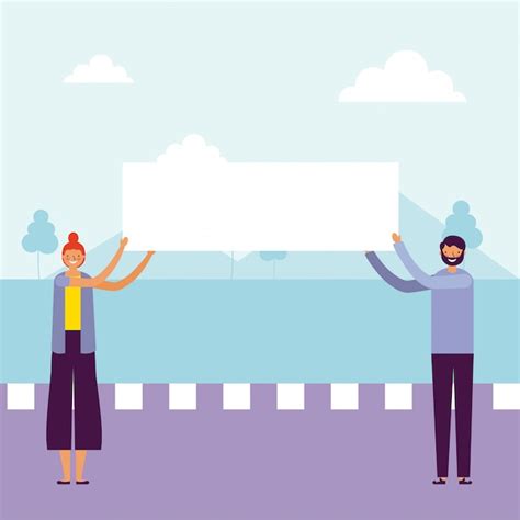 Free Vector Man And Woman Holding Banners