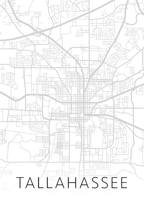 Tallahassee Florida City Street Map Black And White Series Mixed Media