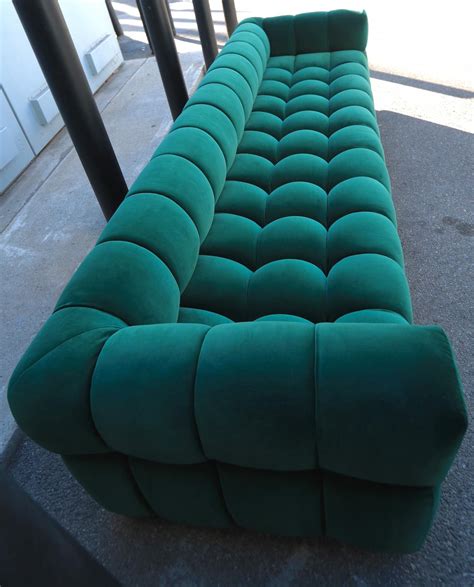 Adesso Studio Custom Oscar Tufted Green Velvet Sofa With Brass Base