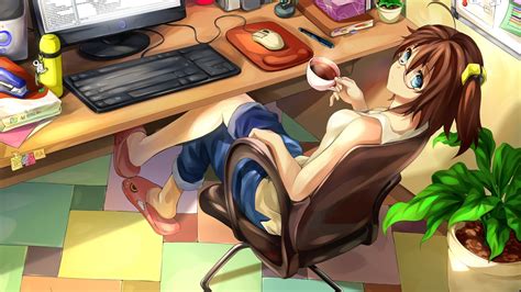 Download 1920x1080 Anime Girl Room Working Freelancer