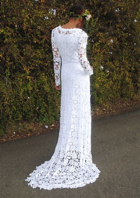 Brigette Crochet Lace Wedding Dress With Lace Long Sleeves Etsy