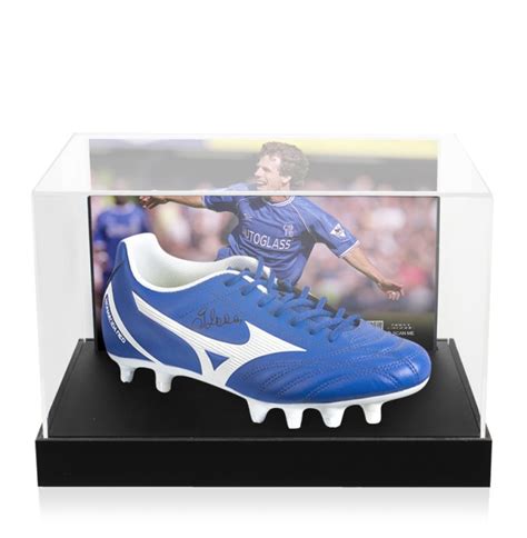 gianfranco zola signed boot mizuno blue in acrylic photo display case genuine signed