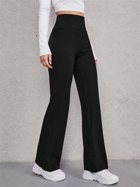 Shein Unity Wide Waistband Flare Leg Pants Flared Pants Outfit Flare Leg Pants Black Flare Pants