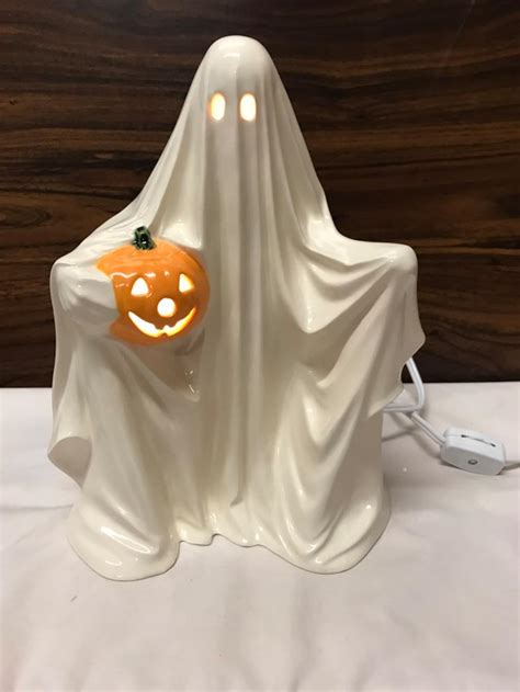 Ceramic Ghost With Pumpkin Lights Up Halloween Decor New Etsy