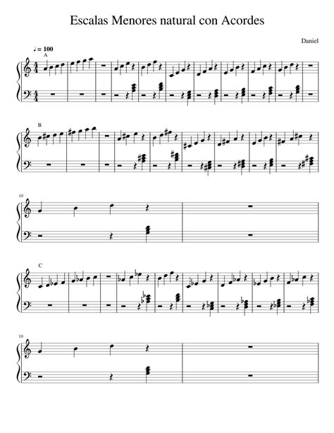 Escalasmenoresnaturalconacordes Sheet Music For Piano Solo Easy