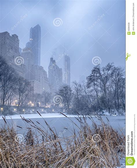 Central Park New York City Snow Storm Stock Image Image Of Park