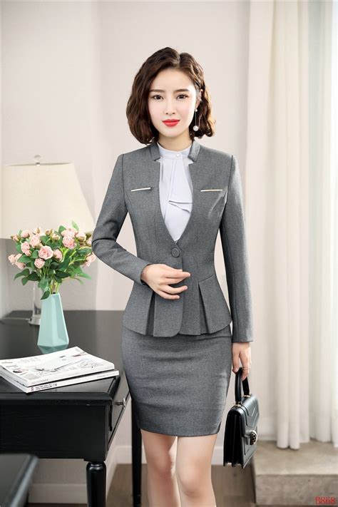 Novelty Gray Formal Women Business Suits With Skirt And Tops