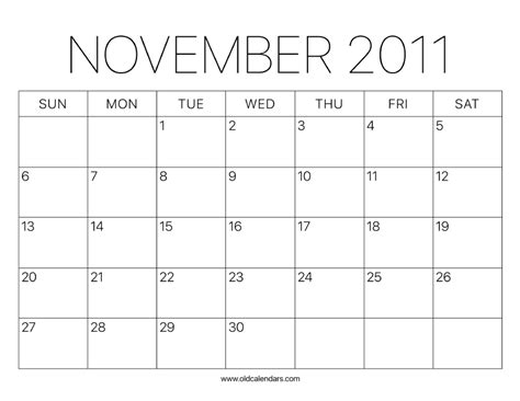 2011 Calendar November Printable Old Calendars