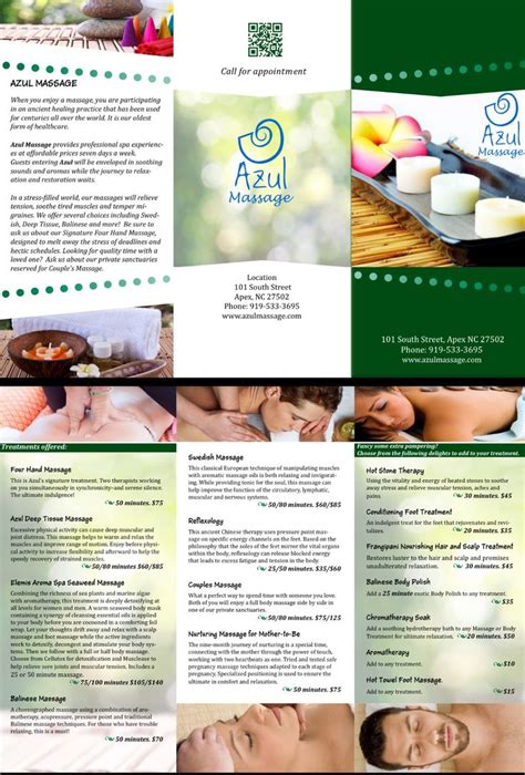 Spa Menu Spa Menu Spa Brochure Massage Therapy Business