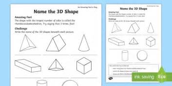 Names Of 3d Shapes Worksheet Primary Resources
