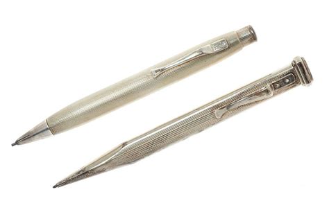 Pair Of Vintage Silver Mechanical Pencils With Engine Turned Design