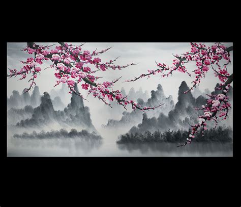 Original Modern Abstract Art Chinese Cherry Blossom Painting Cherry