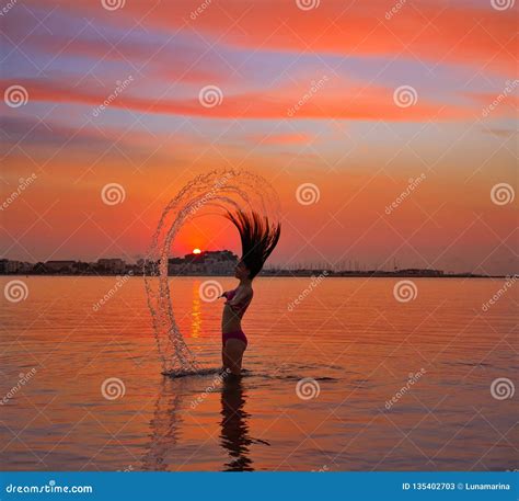 Girl Flipping Hair Flip At Sunset Beach Stock Image Image Of Happy