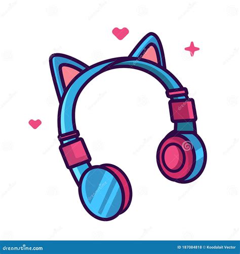 Girl Headphone With Cat Ears Vector Illustration Cute Headphone Stock