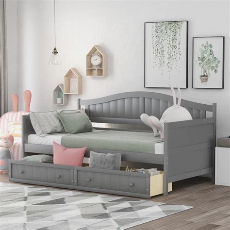 Twin Wooden Daybed With 2 Drawers Sofa Bed For Bedroom Living Roomno